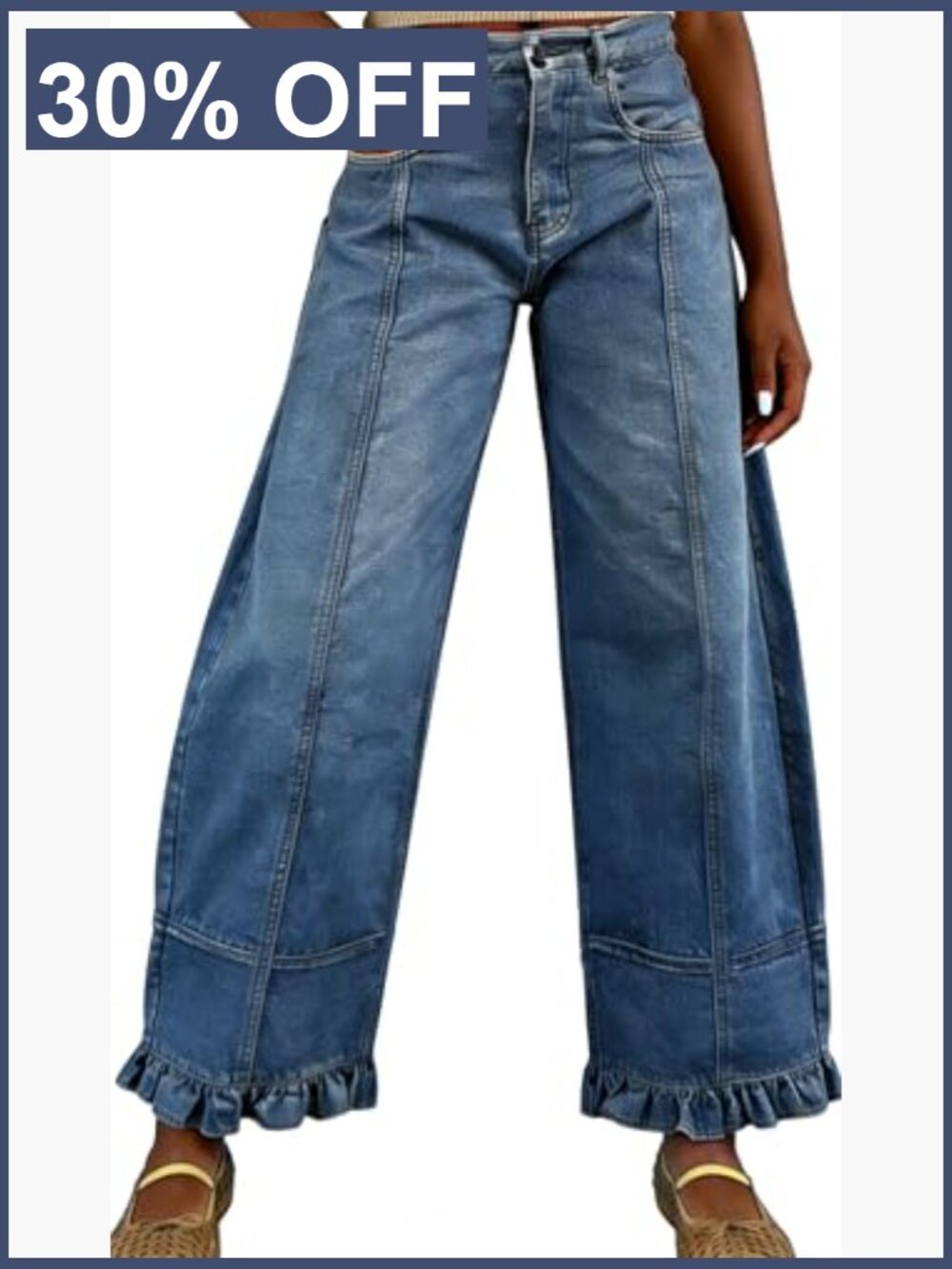 Floral Print Wide Leg Baggy Patchwork Denim Pants - Picture 3 of 7